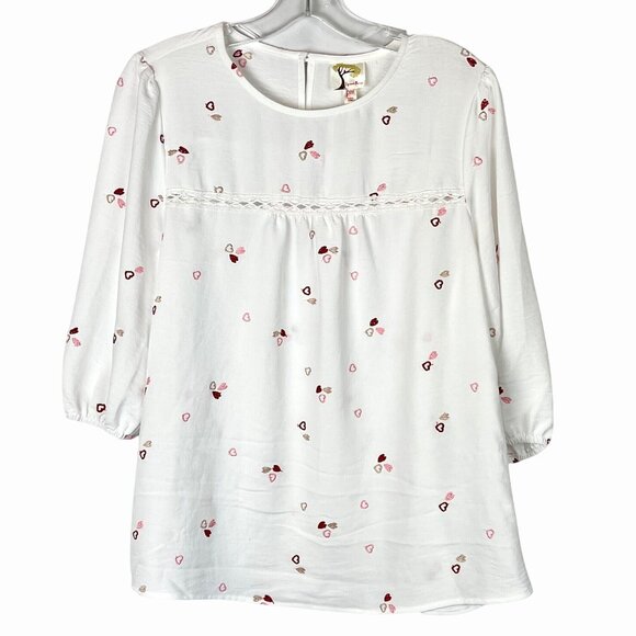 NWT's Size Petite M Fig & Flower Womens Heart Print Blouse - Picture 1 of 15